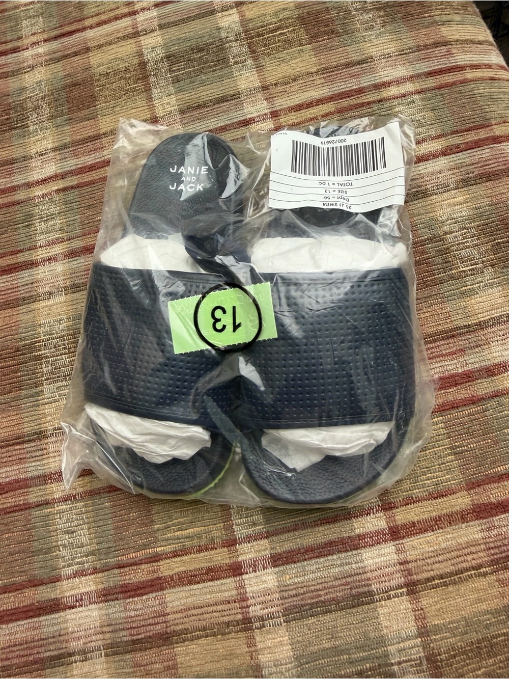 Janie and Jack Navy Slide Sandals with Lime Accent